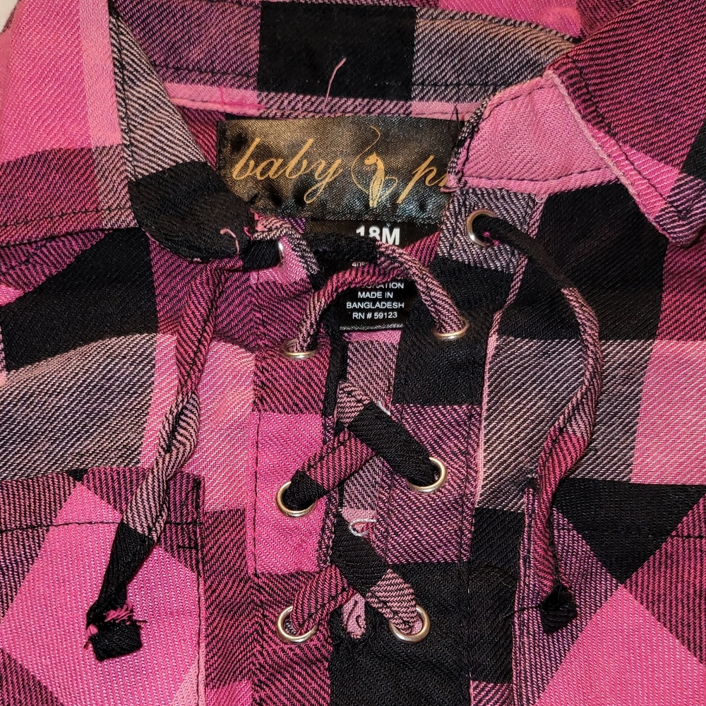 Vintage Baby Phat Infant's 18 months Flannel Pink & Black Plaid Dress / Top - Picture 6 of 10